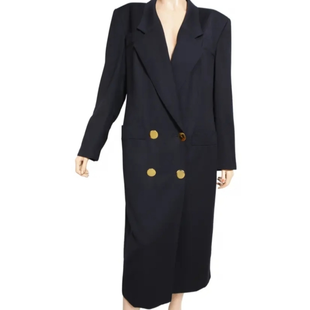 SOLD Vintage Louis Feraud Double-Breasted Wool Coat Midnight Blue Size 12